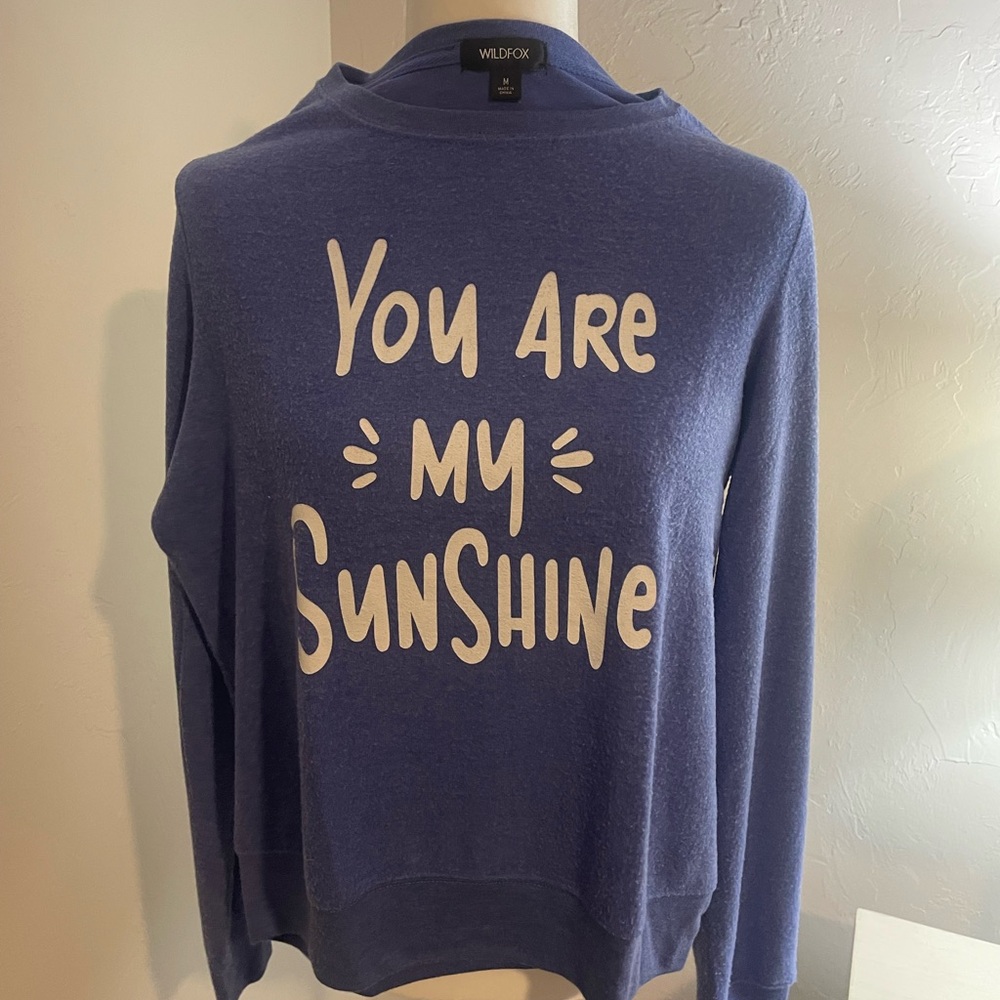 Wildfox Blue Crew Neck Sweater with Sunshine Print